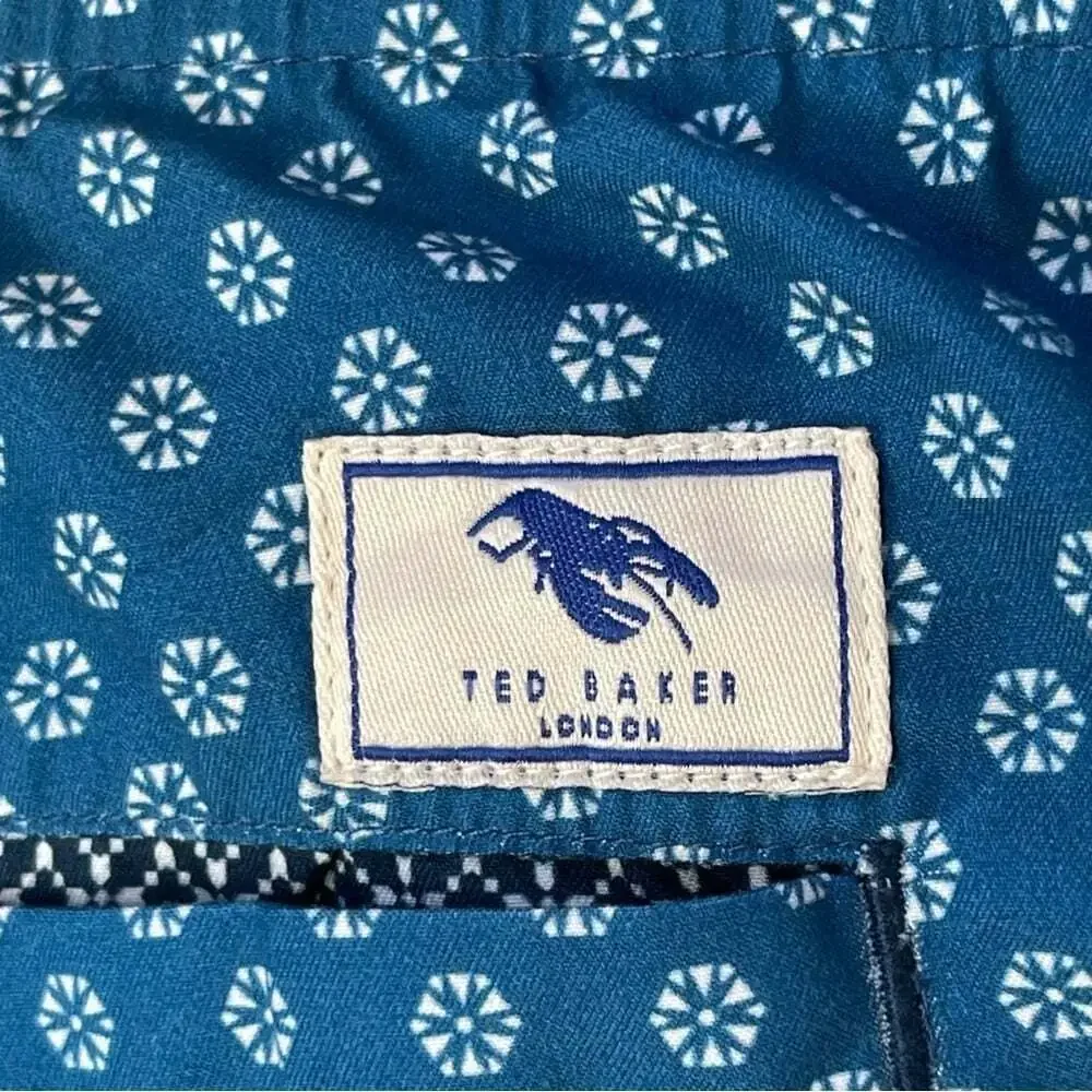 Ted Baker London Swim Trunks Blue Fish Floral Lined Pockets X-Large Vacation